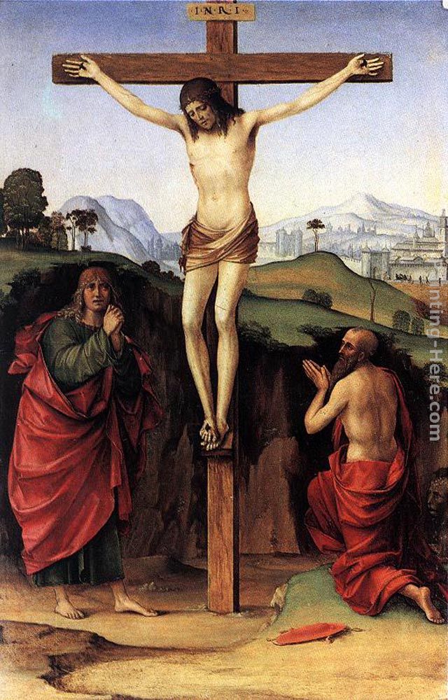 Crucifixion with Sts John and Jerome painting - Francesco Francia Crucifixion with Sts John and Jerome art painting